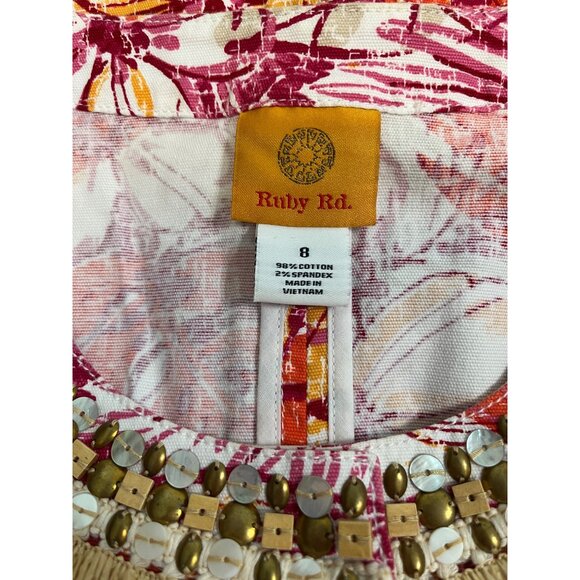 Ruby Rd Floral Beaded Jacket Womens M Multicolor Tropical Print Cotton Blend - Picture 7 of 10